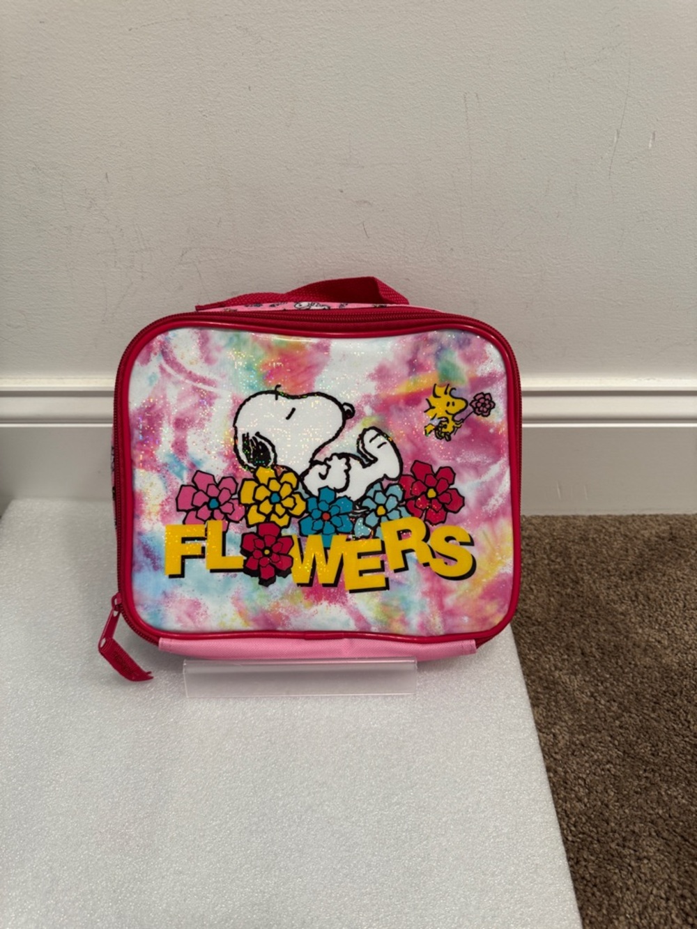 Snoopy Peanuts tie dye flowers insulated lunch bag